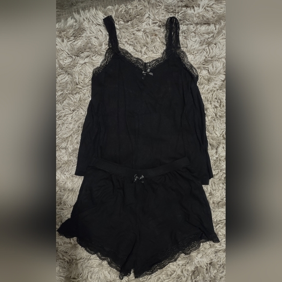 Ribbed 2 Piece Black Pajama Set Size Small - Picture 3 of 10